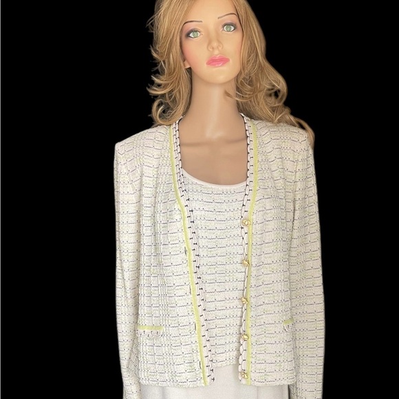 St John collection blue green ivory jacket/sleeveless top/pants
suit size 10/M - Picture 6 of 16
